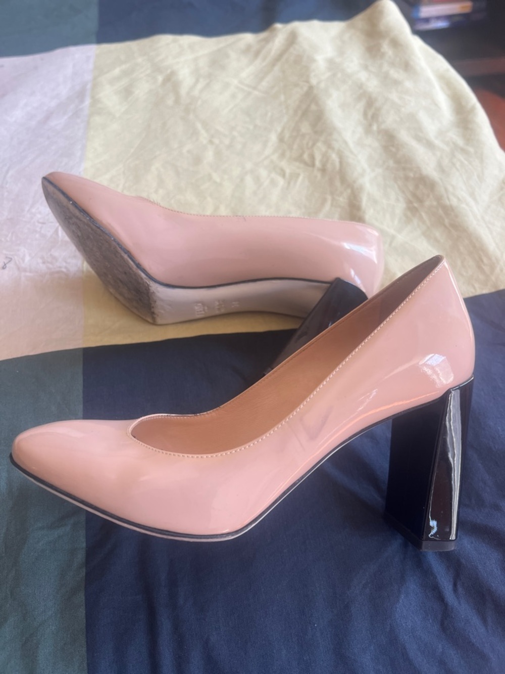 Fendi Pale Pink Patent Leather Block Heel Pumps - Picture 3 of 5